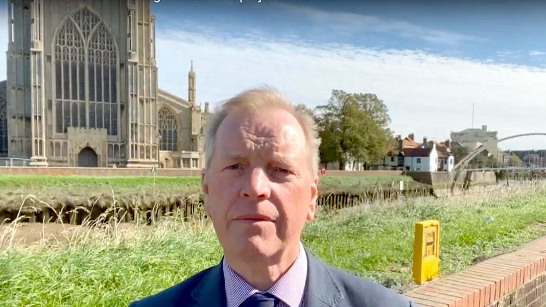 Cllr Michael Brooks in front of the Boston Stump.