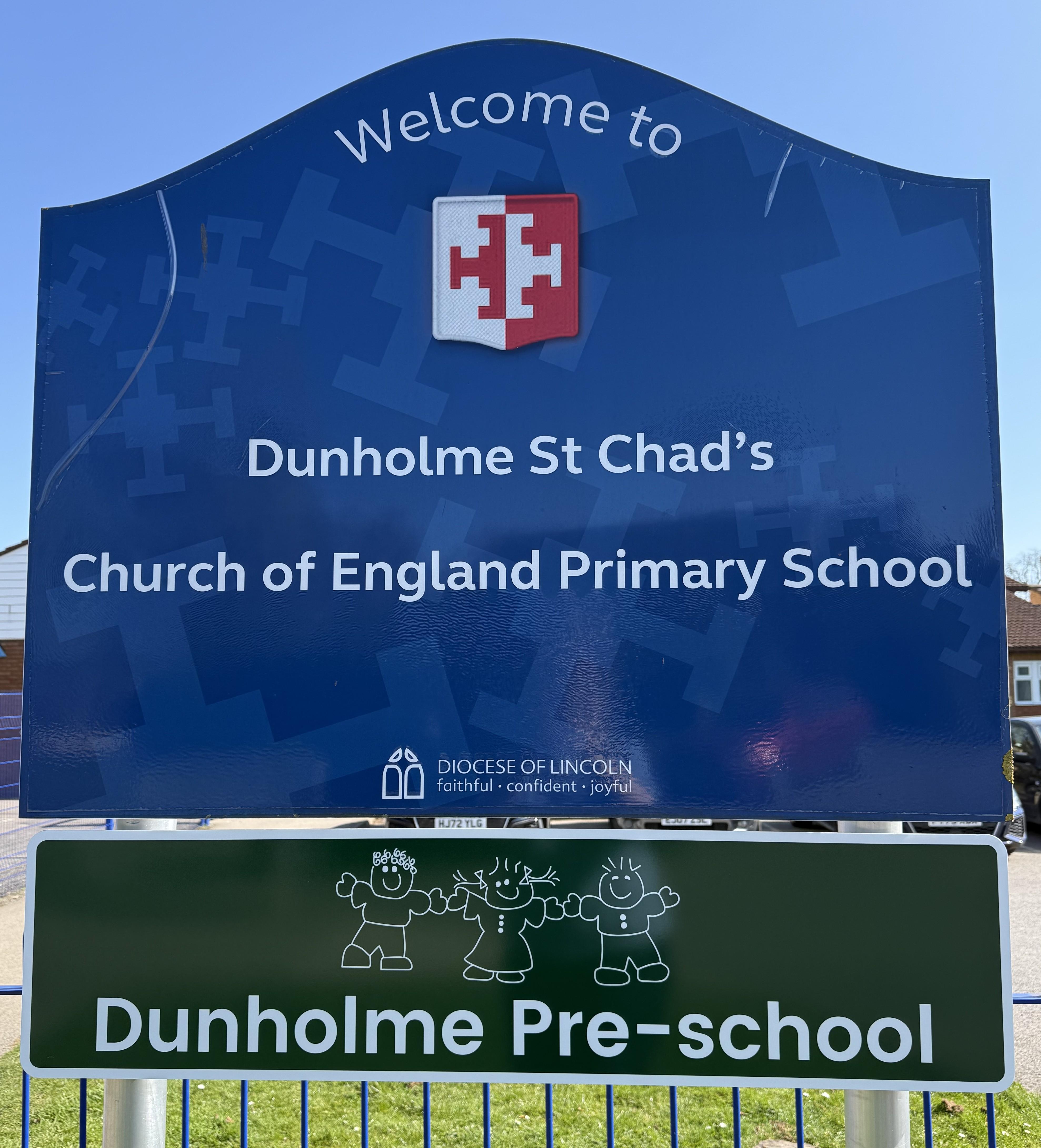 Photo of the sign outside St Chad's Primary School