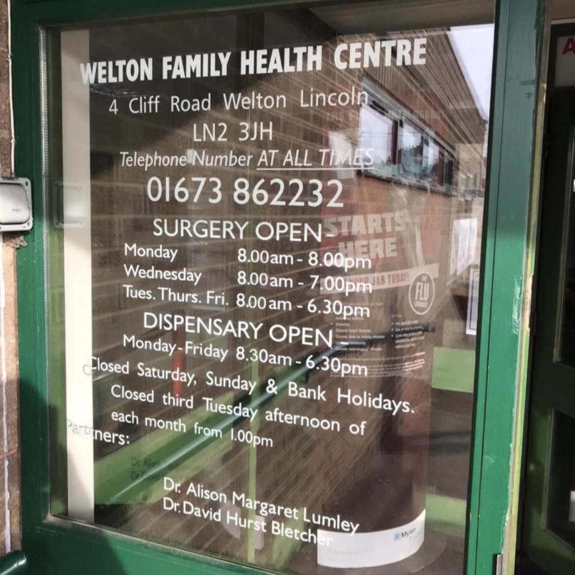 An image of the entrance to the Welton Family Health Centre