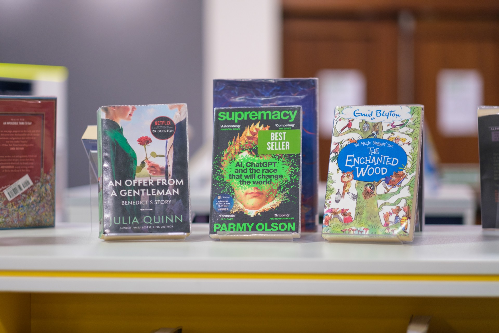 A display of books on a shelf