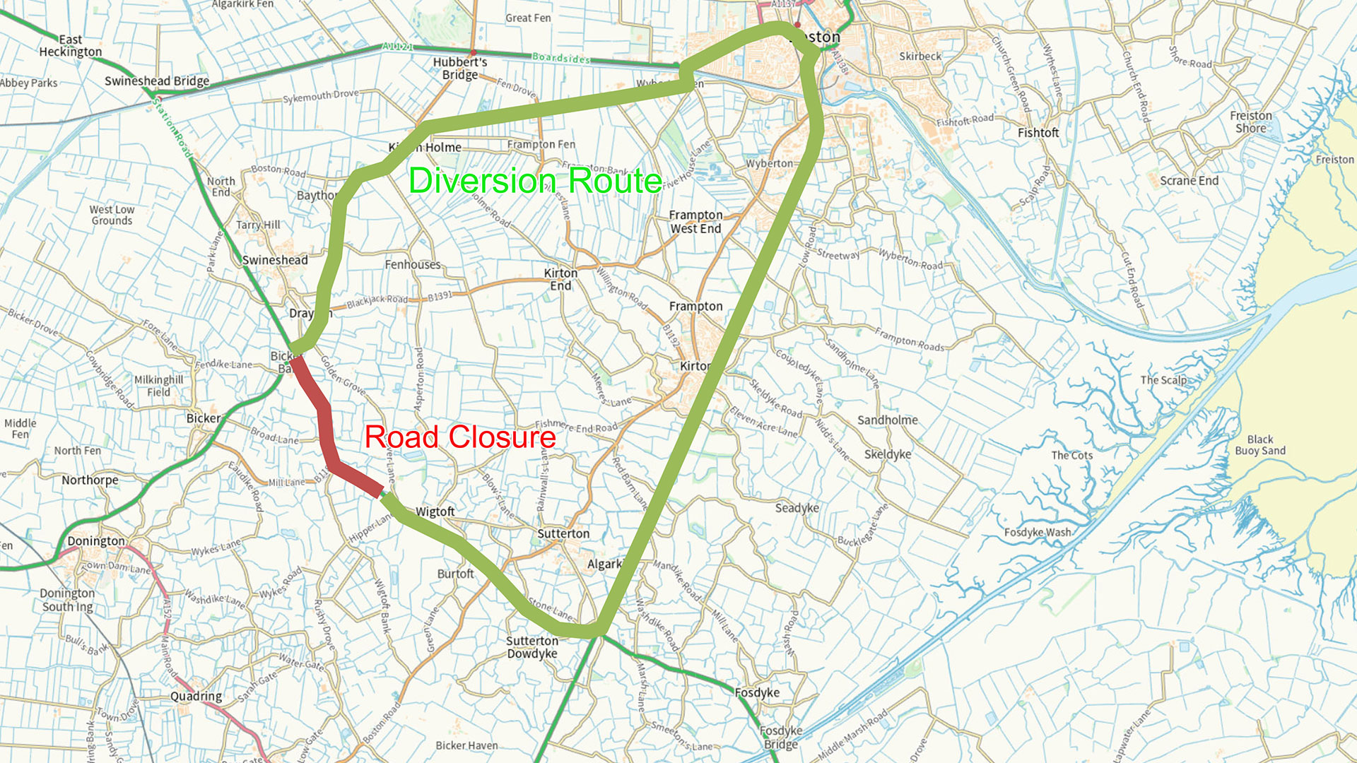 A17 bicker diversion route