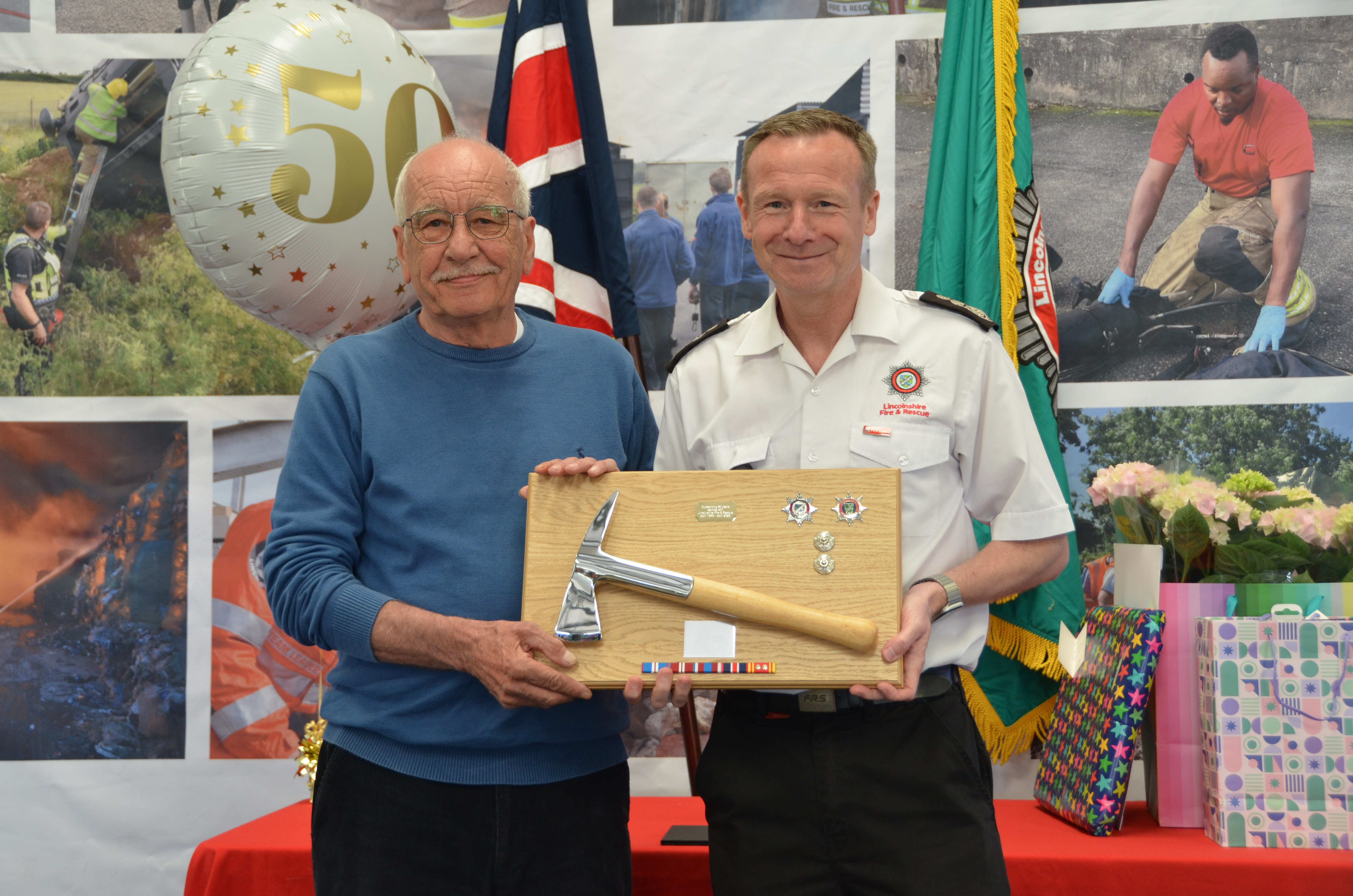 Alan Maskall and Mark Baxter at ceremonial fire axe awarding ceremony