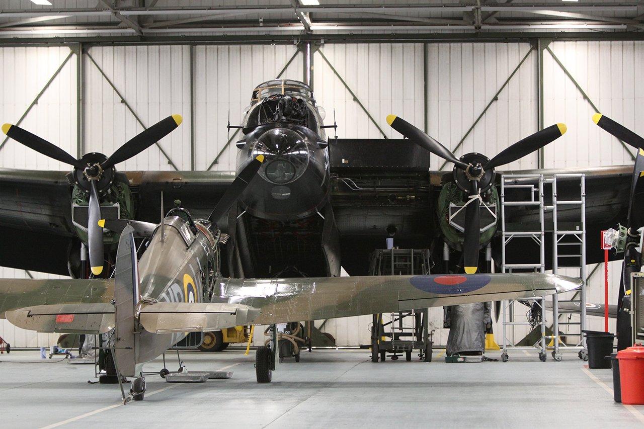 The Battle of Britain Memorial Flight in the hangar at RAF Coningsby