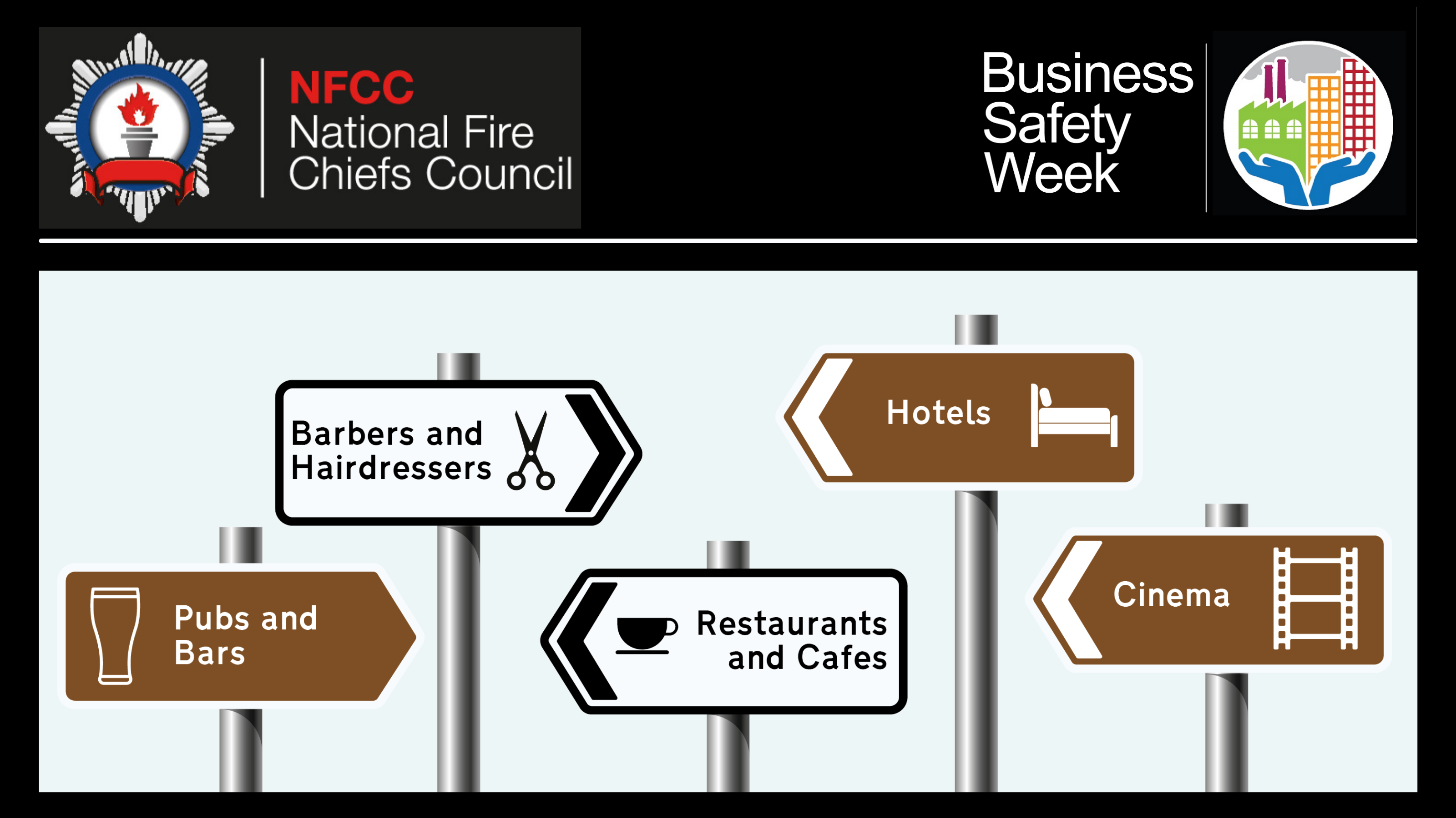 Business safety week road signs graphic