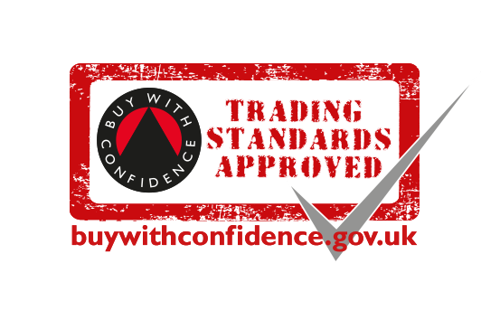 Buy With Confidence 
Trading Standards Approved in red text with a large tick