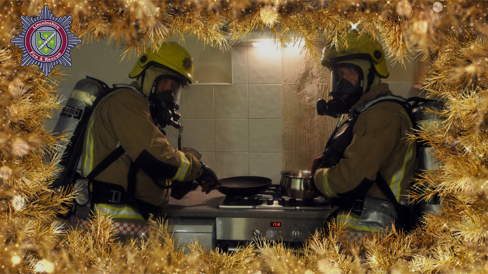 Firefighters in a kitchen