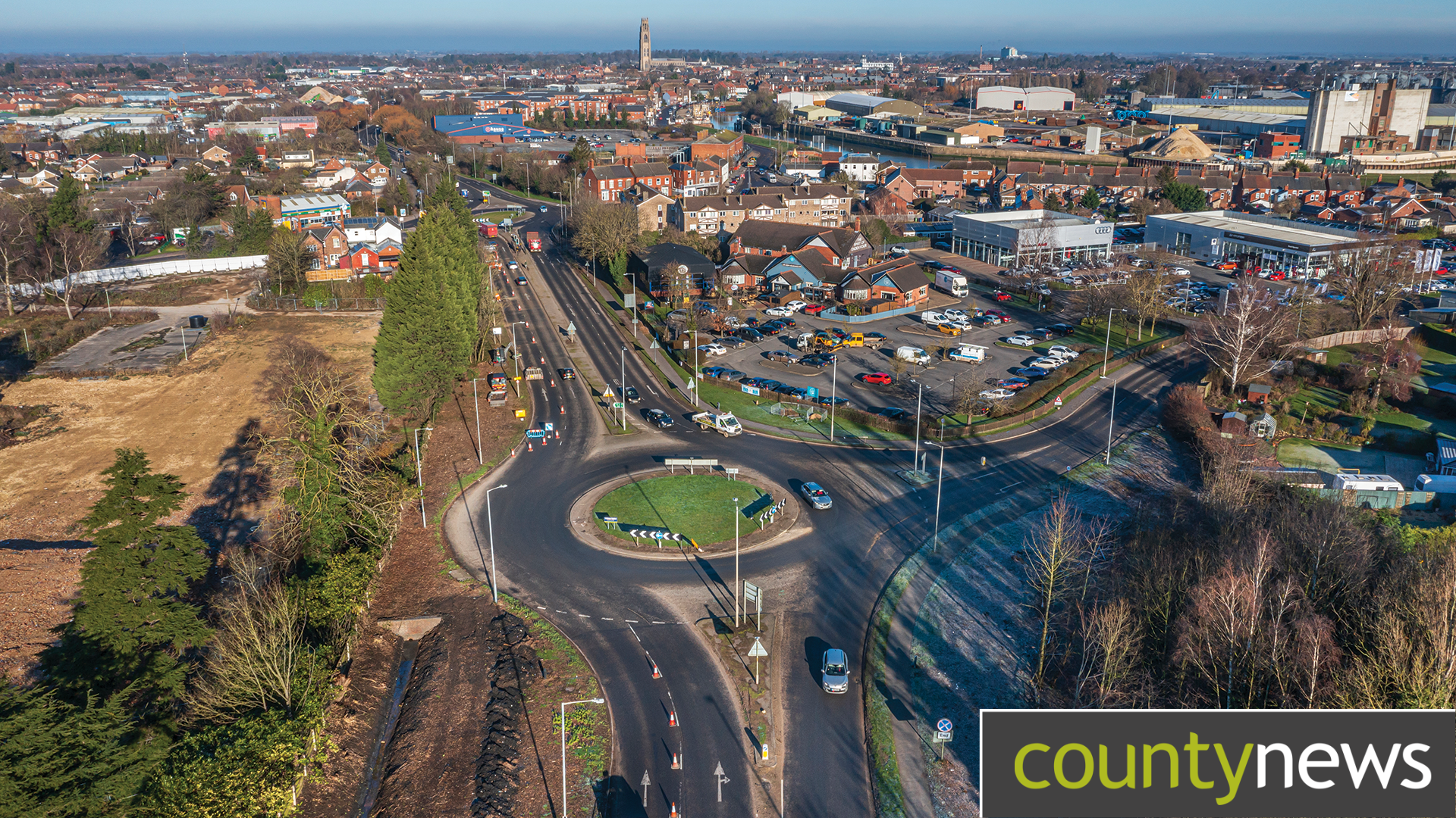 An image taken from above at Marsh Lane roundabout in Boston