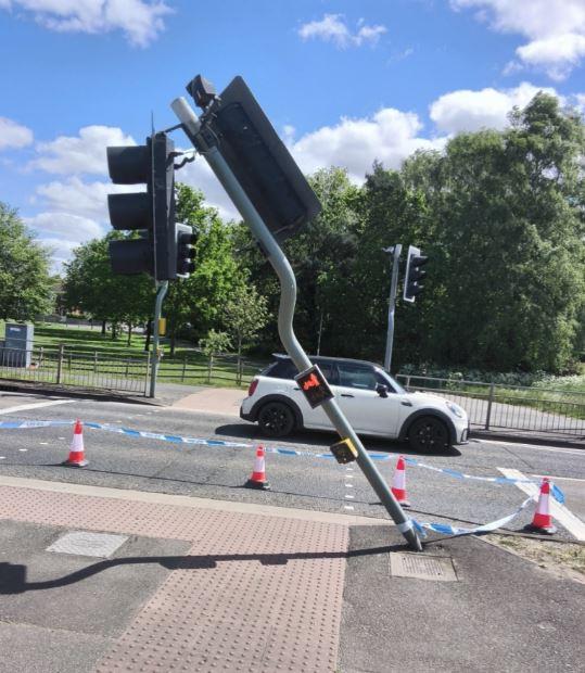 A damaged signal pole at Tritton