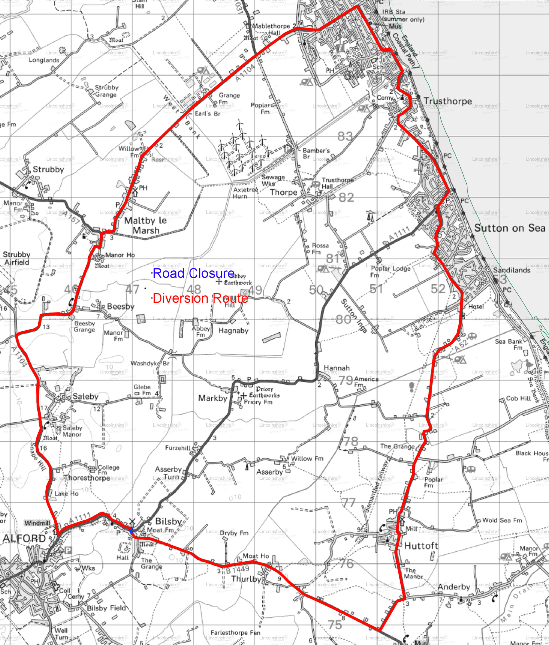 Diversion route A1111 and B1449 junction