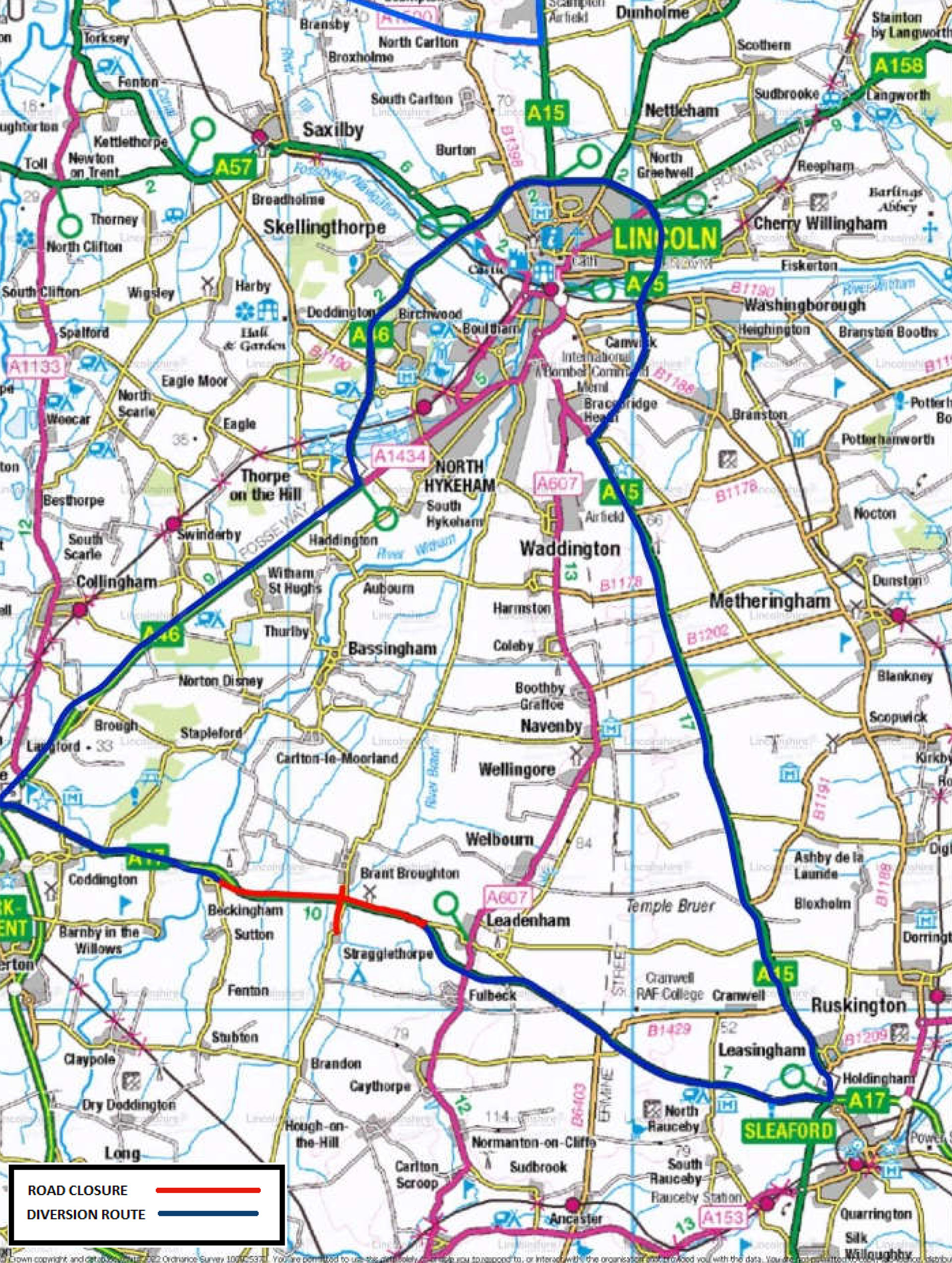 Diversion route A17 Beckingham