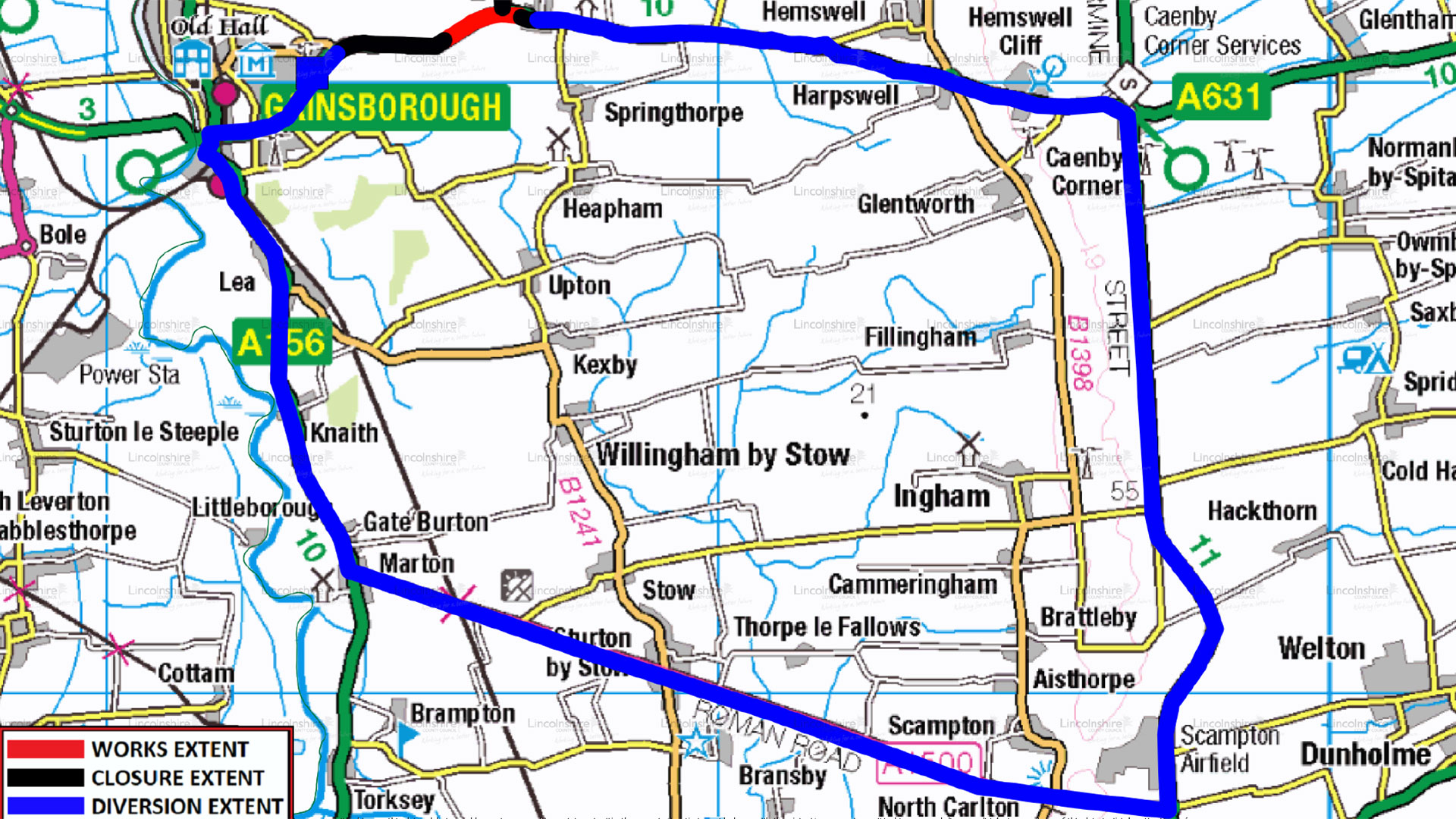 Diversion route A631 Corringham