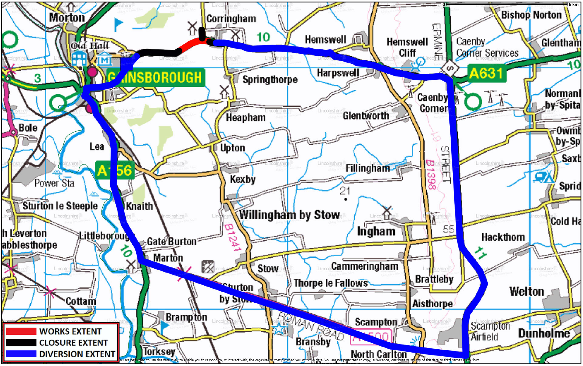 Diversion route A631 Corringham