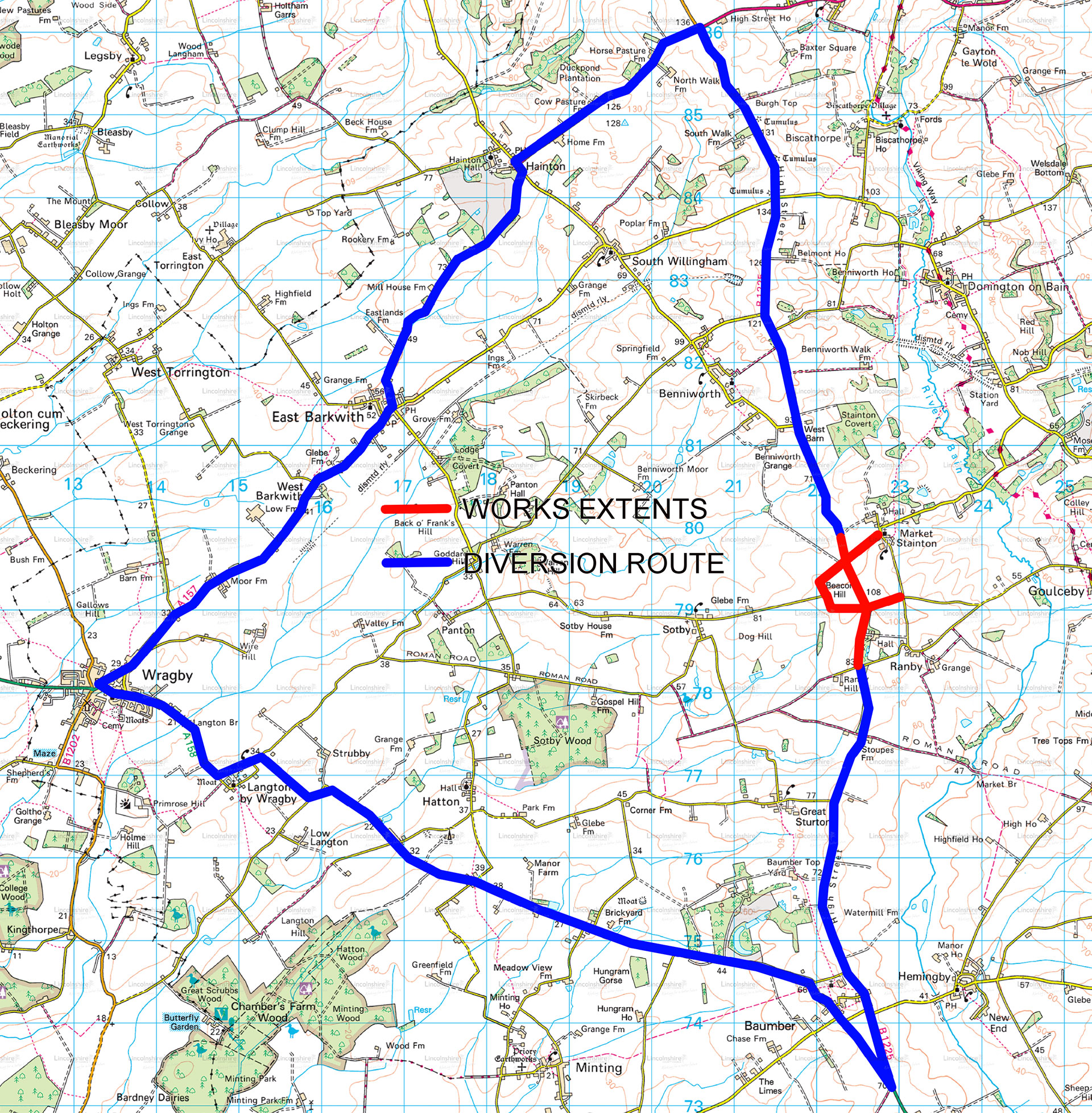 Diversion route B1225 Ranby