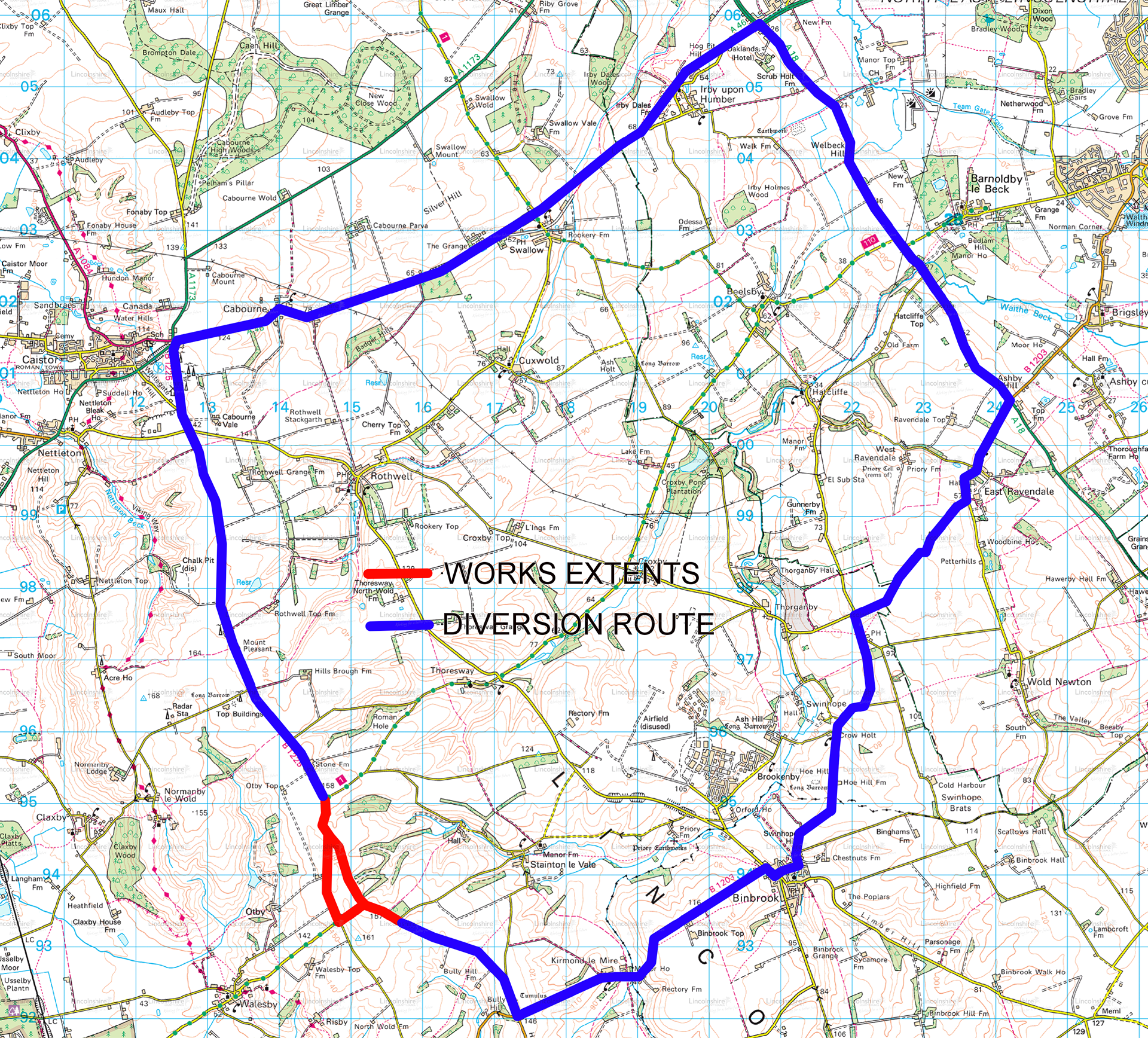 Diversion route B1225 Walesby