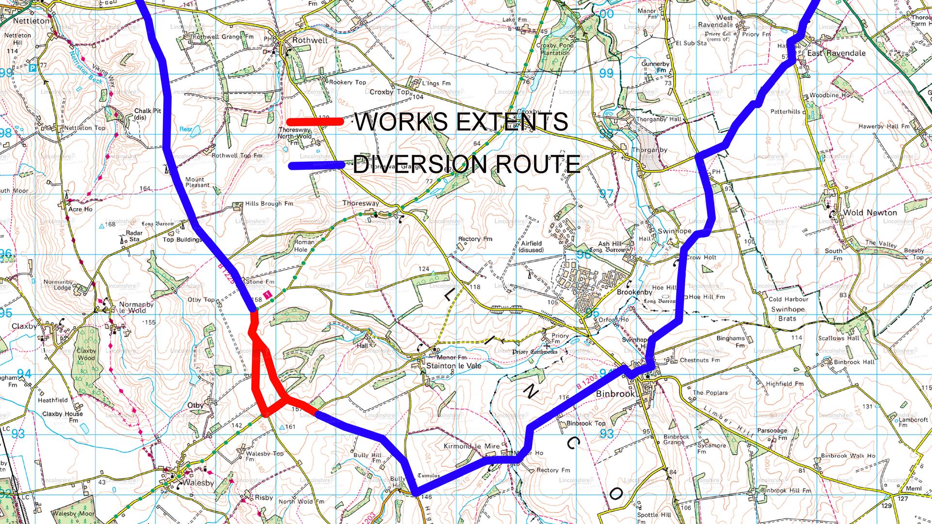 Diversion route B1225 Walesby