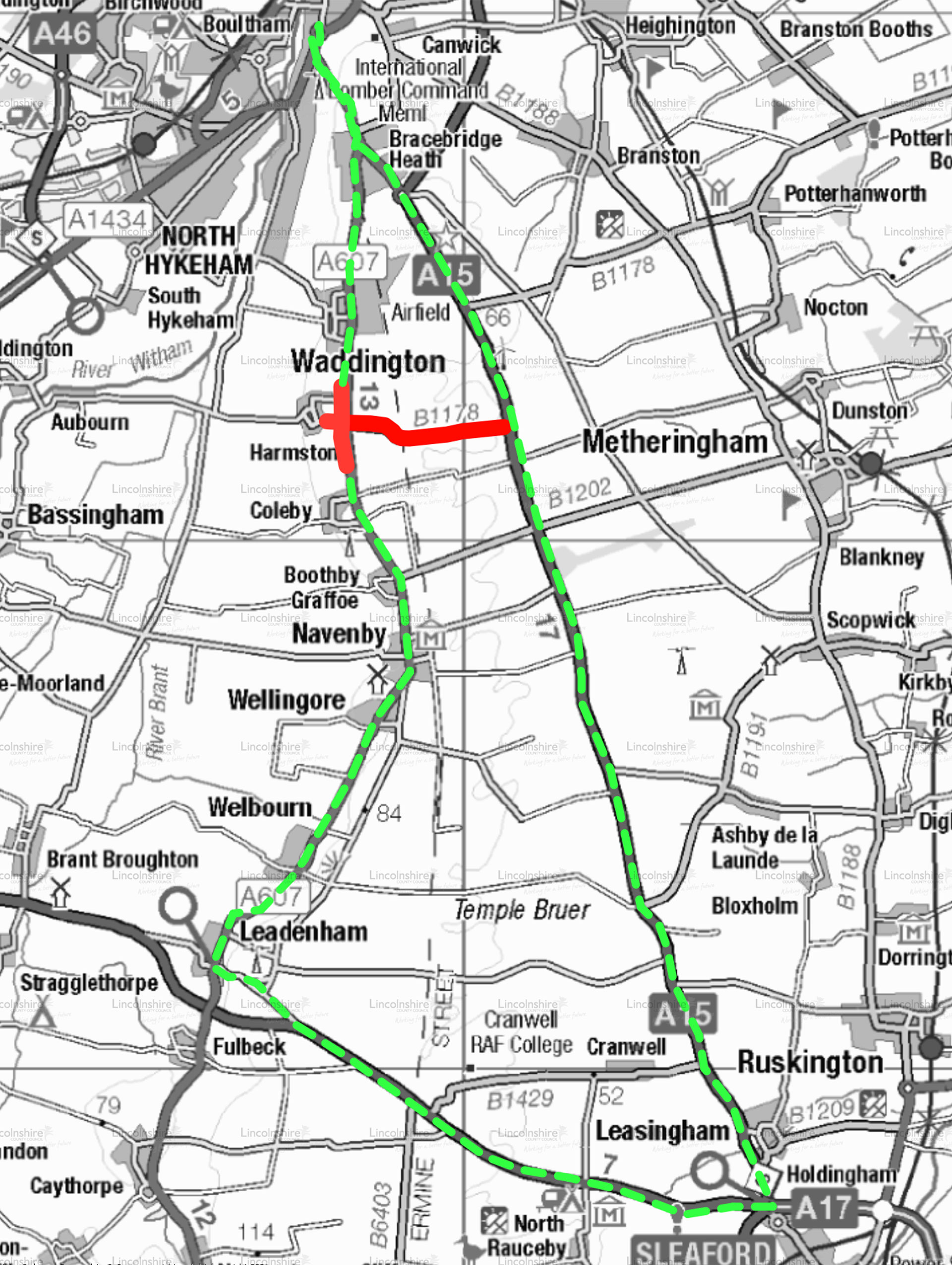 Diversion route Harmston Crossroads