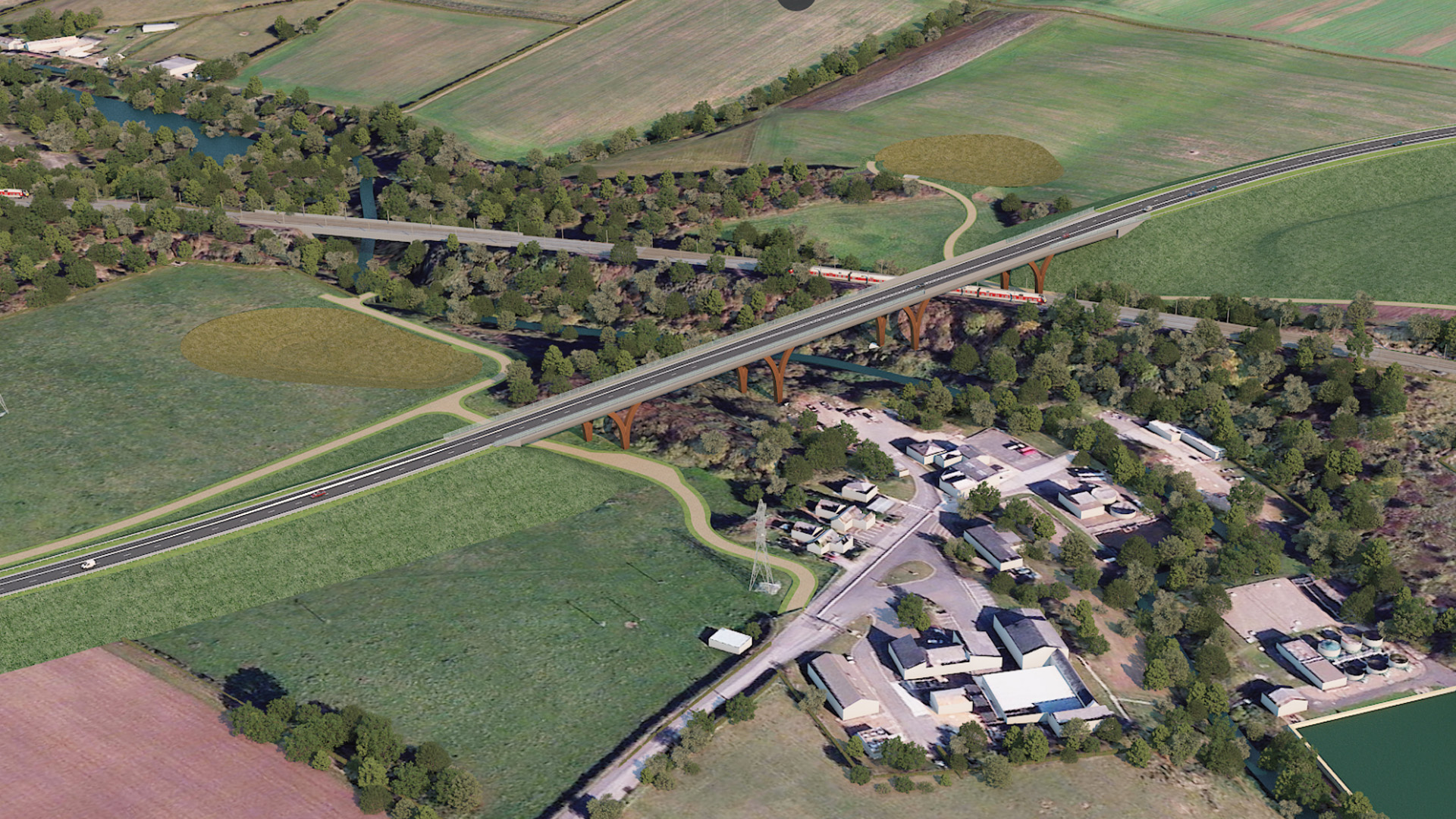 North-facing view of new five-span bridge over East Coast main line