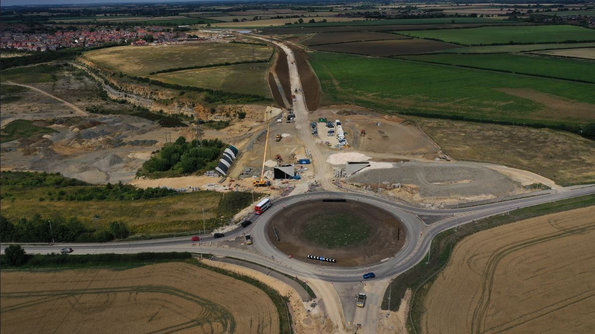An aerial photo of the completed Greetwell Road roundabout.
