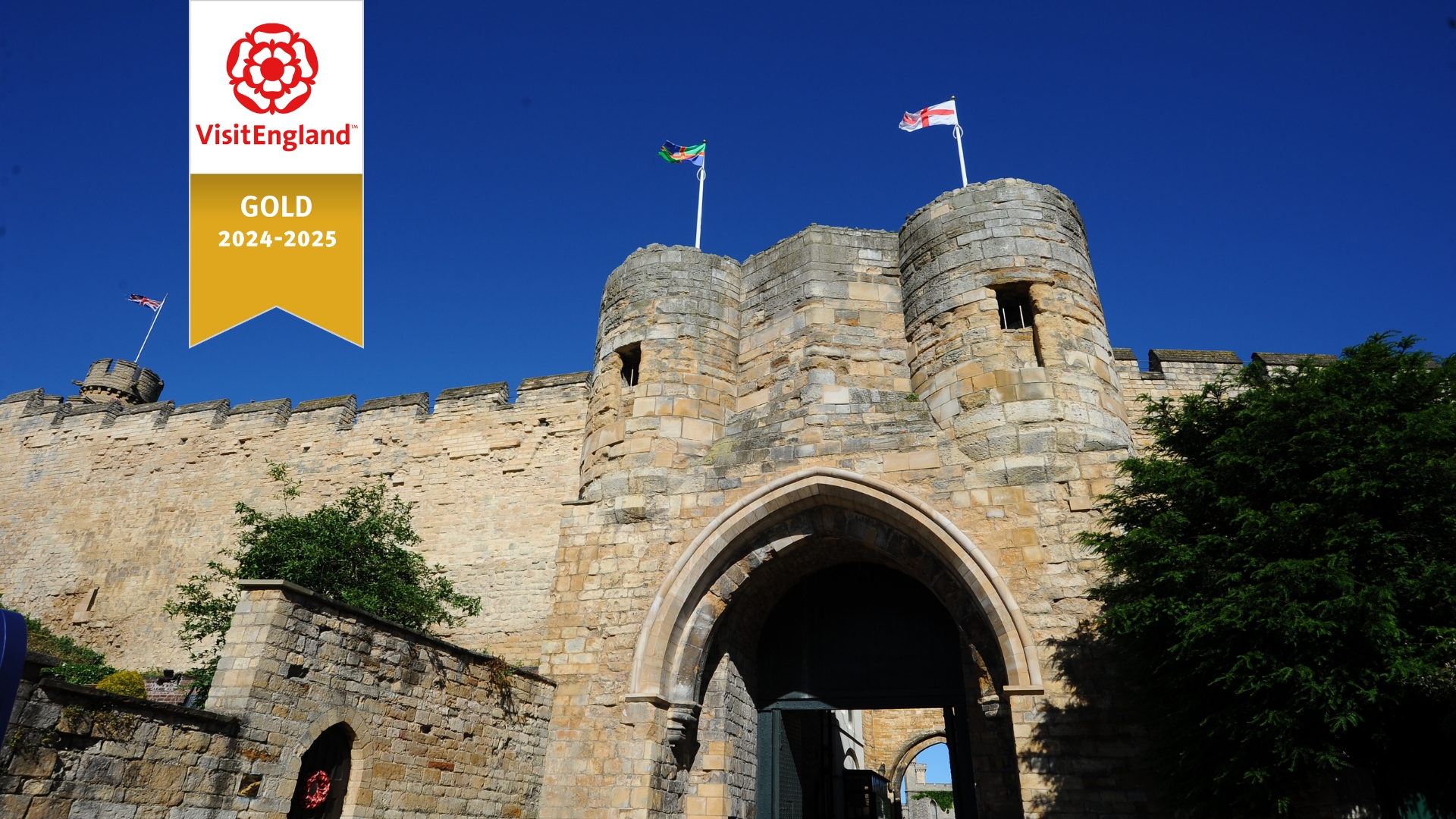 Photo shows the East Gate of Lincoln Castle