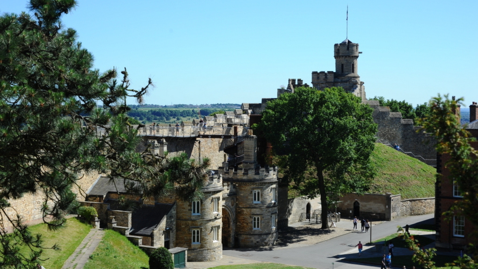 Picture showing the grounds and East Gate of Lincoln Castle