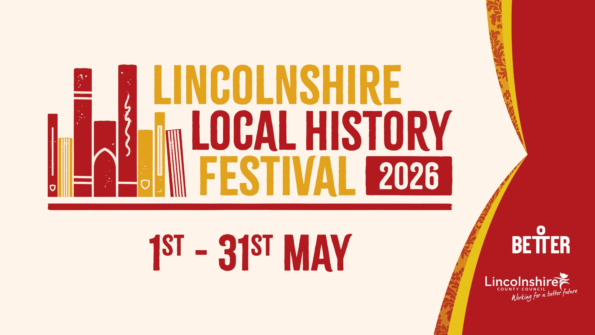 Promotional graphic. Text reads "Lincolnshire Local History Festival 2026, 1 to 31 May"