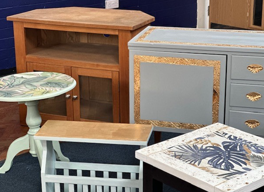 Images of furniture items that have been upcycled for reuse