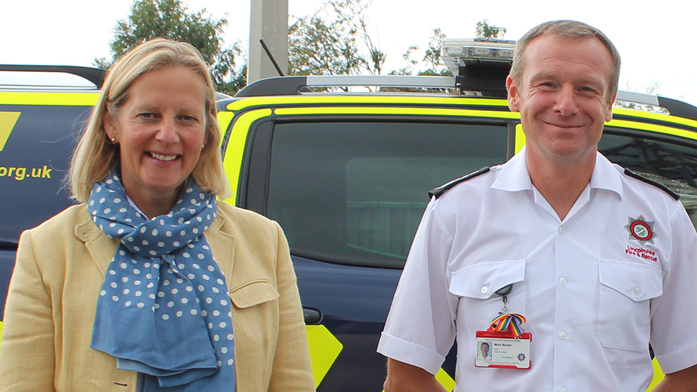 Photo of&nbsp;Cllr Lindsey Cawrey, executive councillor for Lincolnshire Fire and Rescue and Chief Fire Officer for Lincolnshire, Mark Baxter