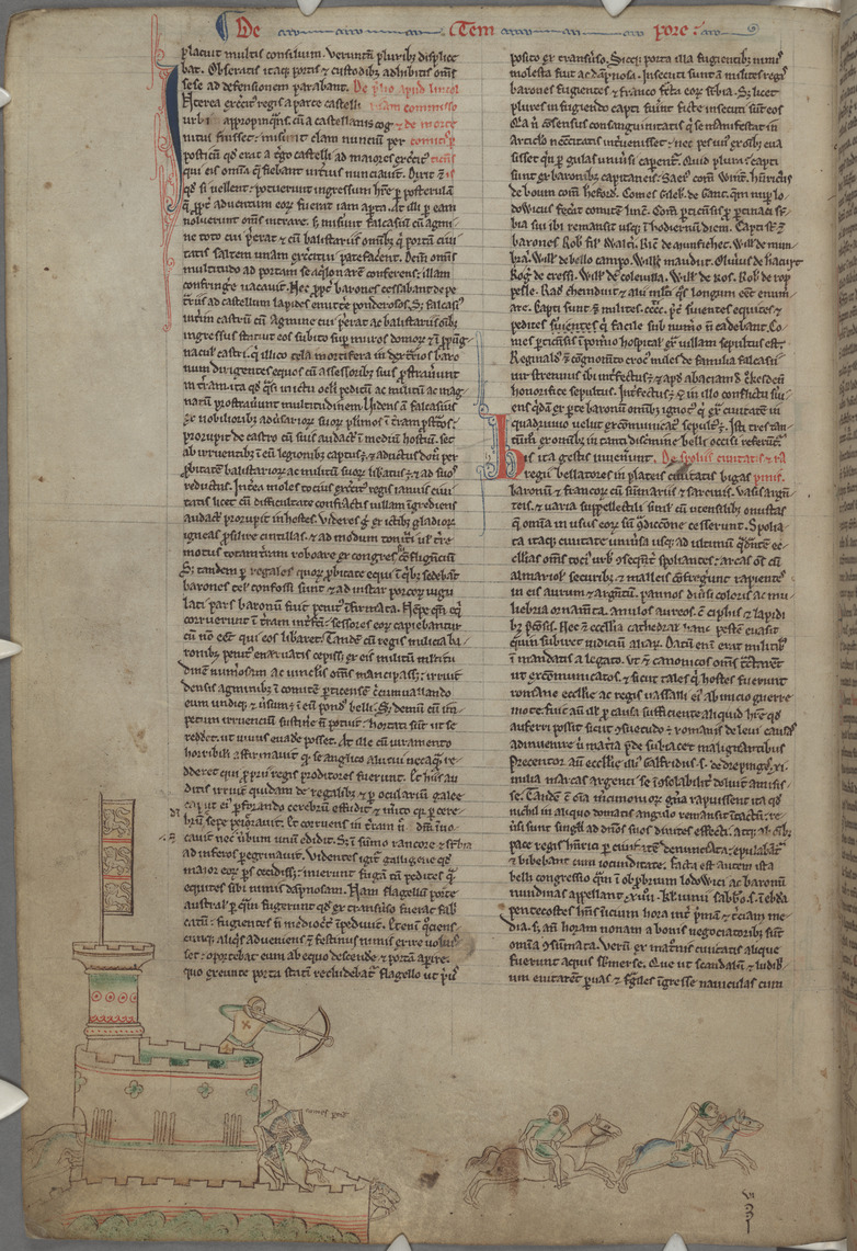 Page from Matthew Paris' Chronica Majora depicting The Battle of Lincoln in 1217. 