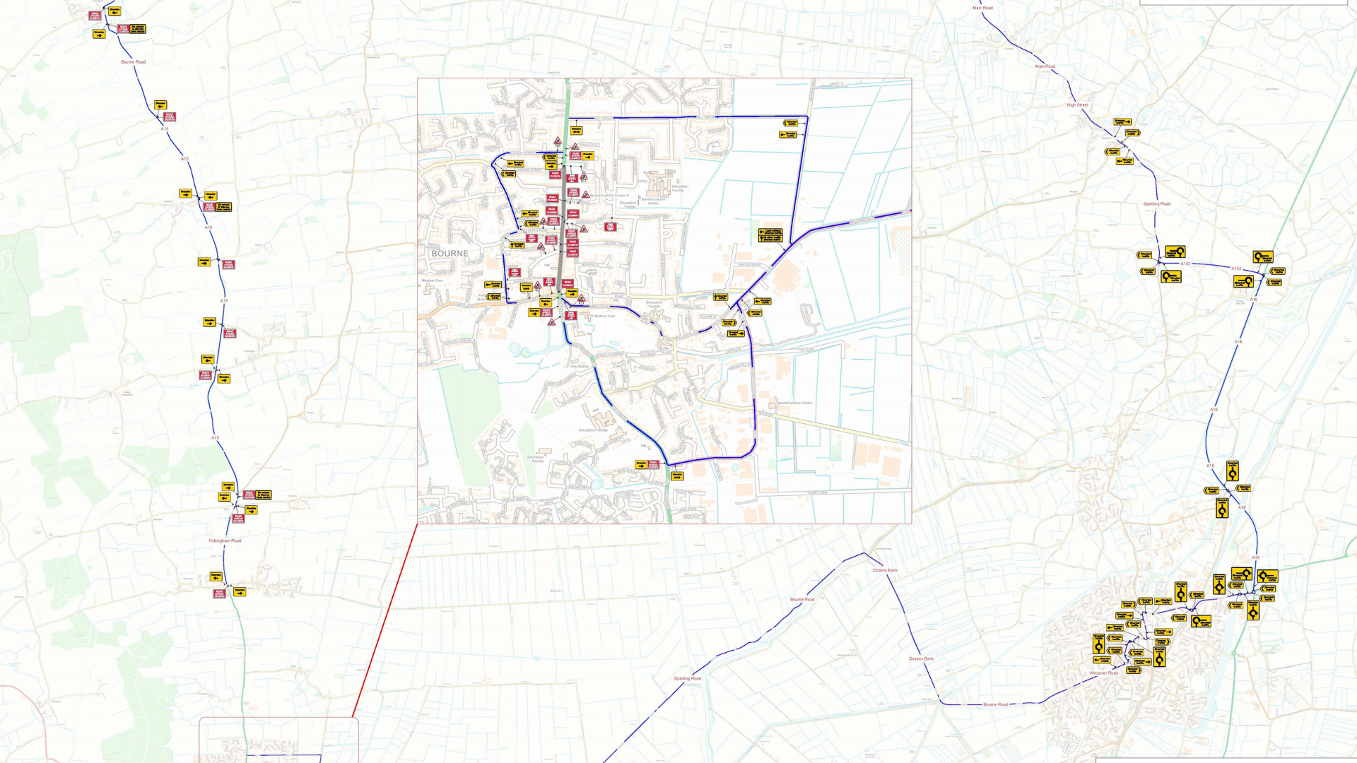The diversion route for the works taking place in Bourne