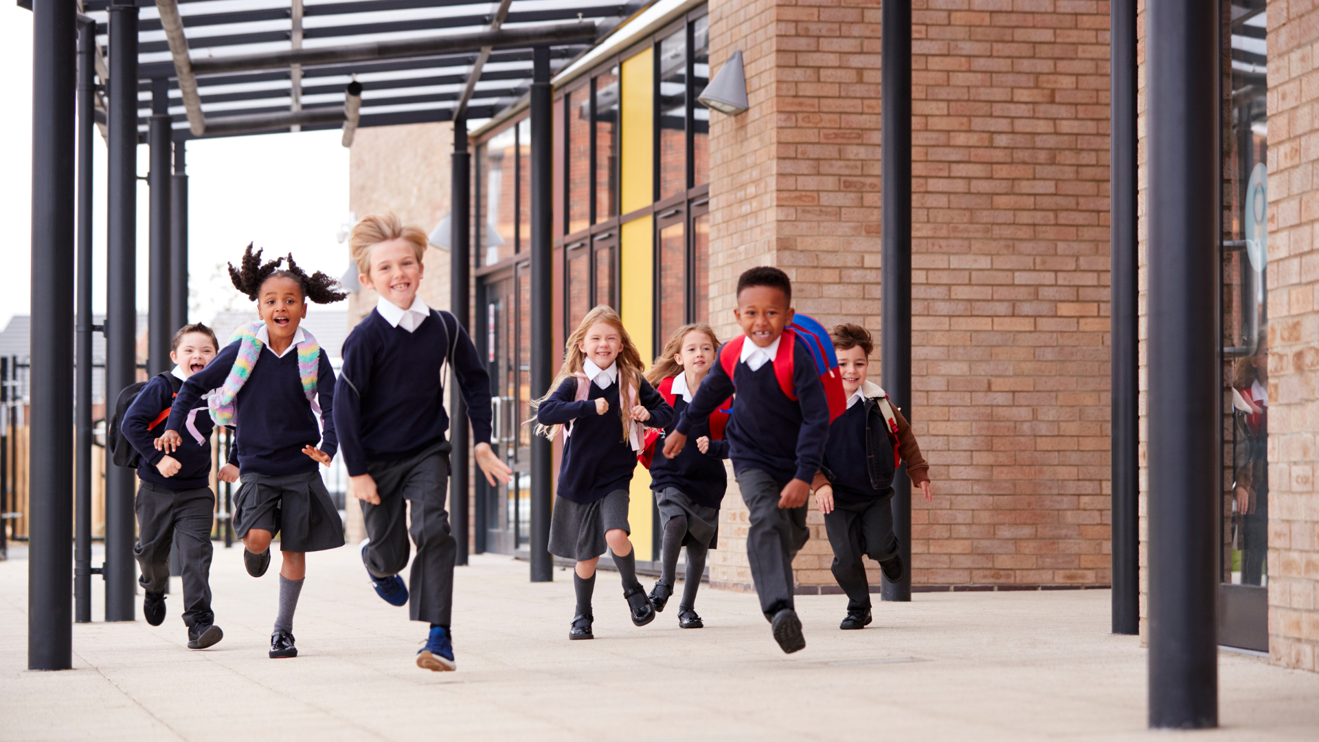 Primary school children running
