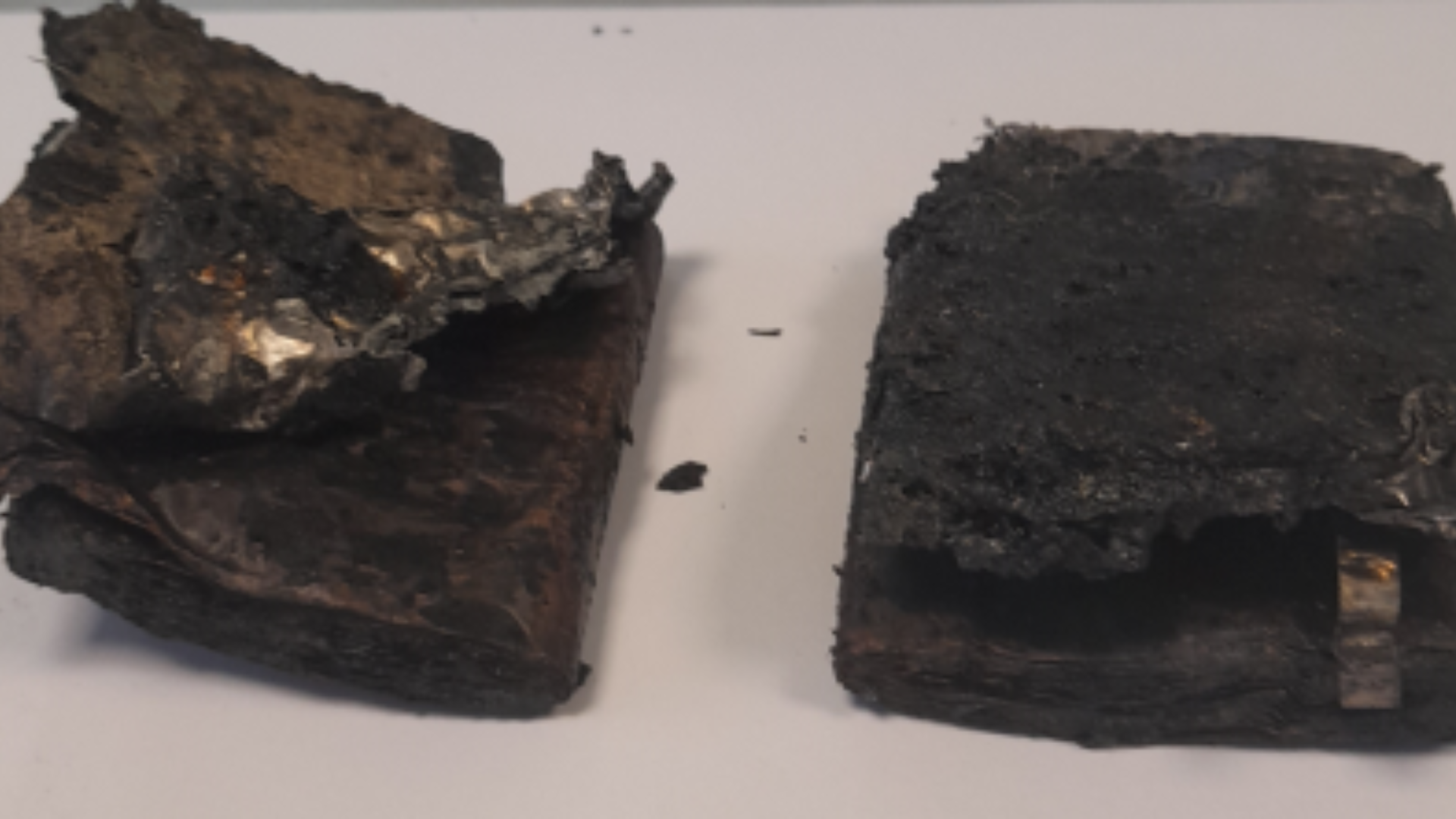 The remains of a burnt battery