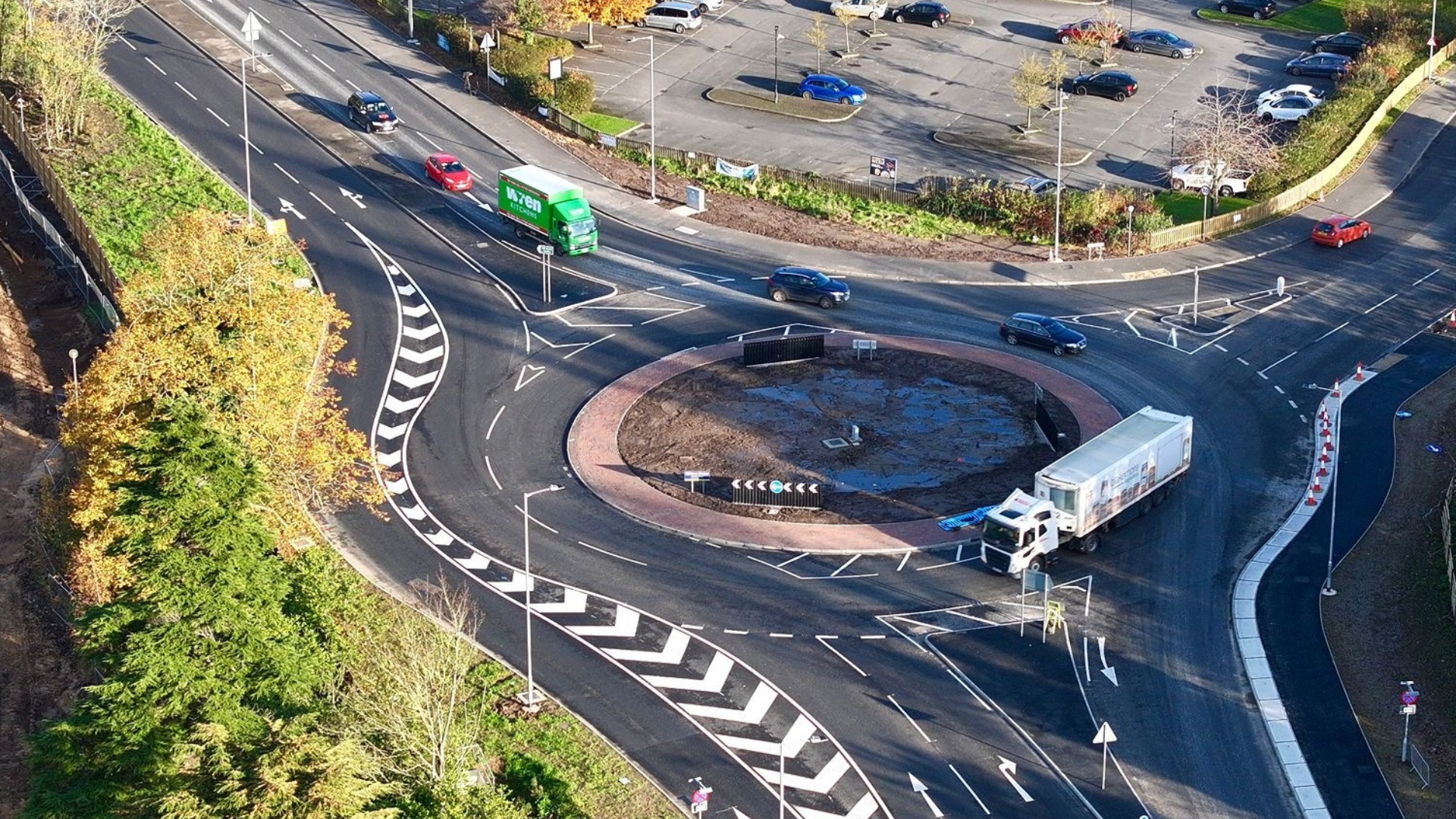 A view of the completed Marsh Lane roundabout