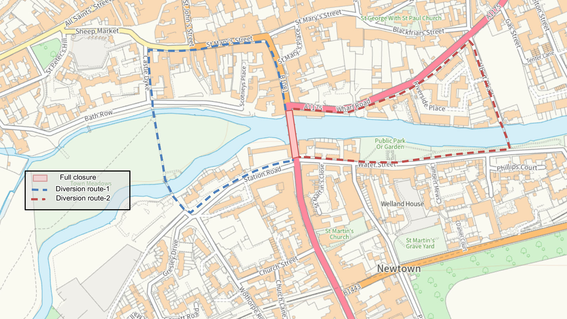 Pedestrian diversion routes