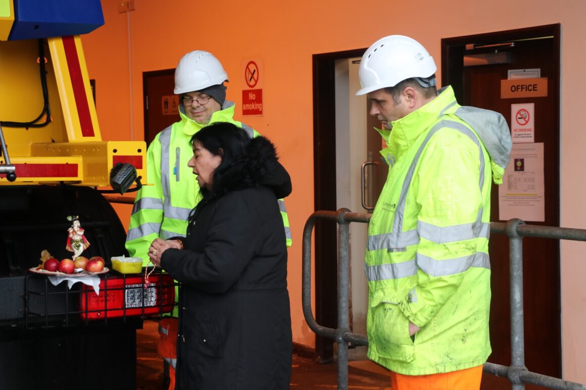 Chaplain Nina Chapman carrying out a Hindu blessing of the gritters&nbsp;2025