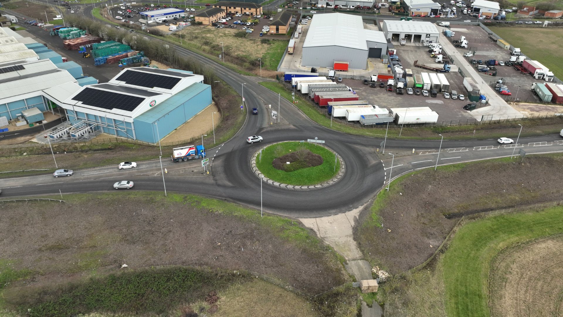 An aerial view of Pinchbeck Roundabout