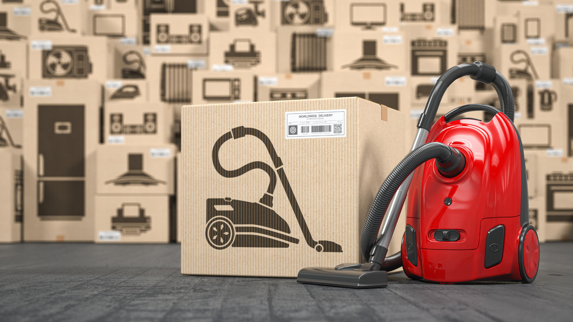 A vacuum cleaner surrounded by appliance boxes