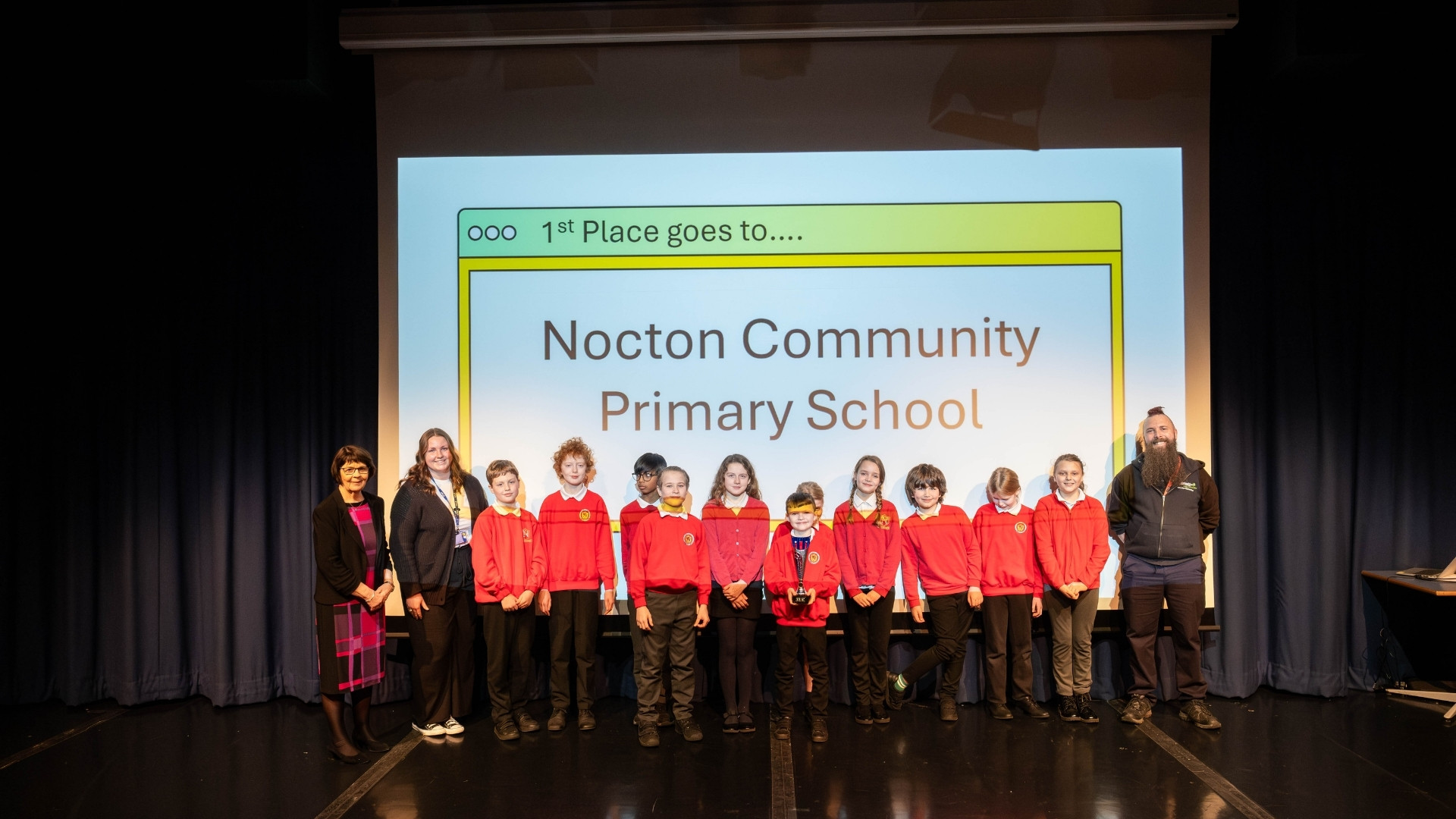 Cllr Patricia Bradwell presents an award to pupils from Nocton Primary School
