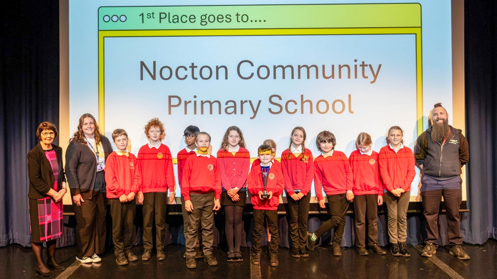 Cllr Patricia Bradwell presents an award to pupils from Nocton Primary School