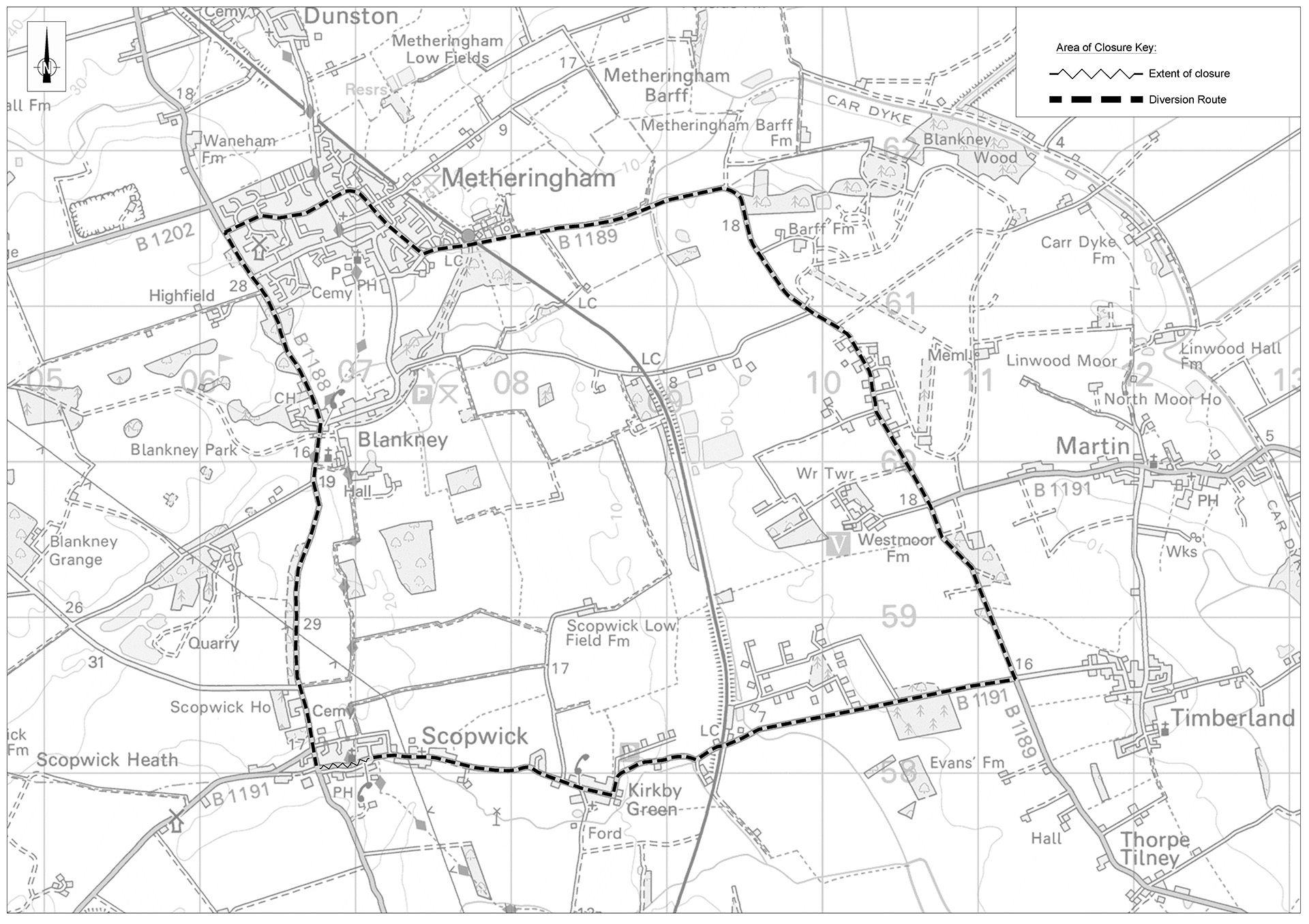 Scopwick main st road closure diversion route