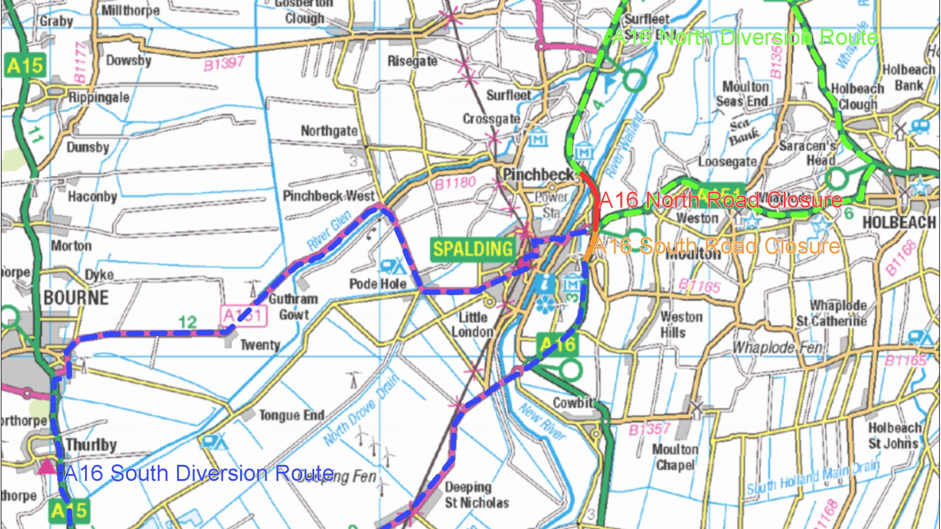 A map showing the diversion routes for the works