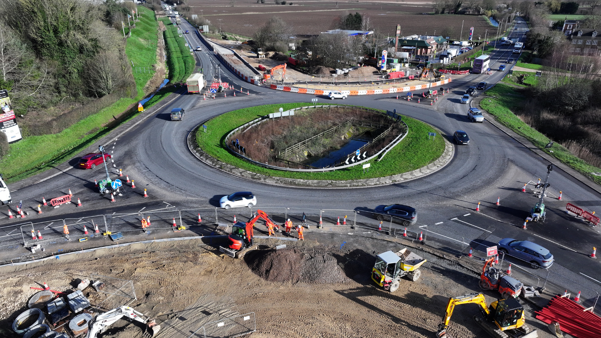 Aerial view of the progress on Springfield roundabout