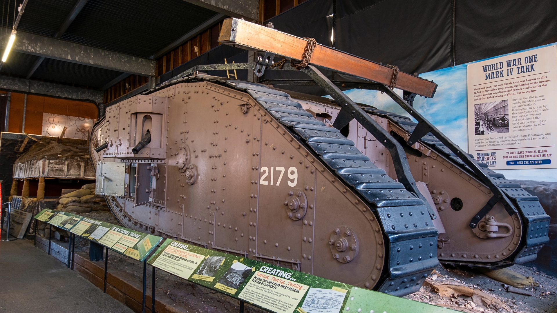Mark IV World War One tank on display at The Museum of Lincolnshire Life