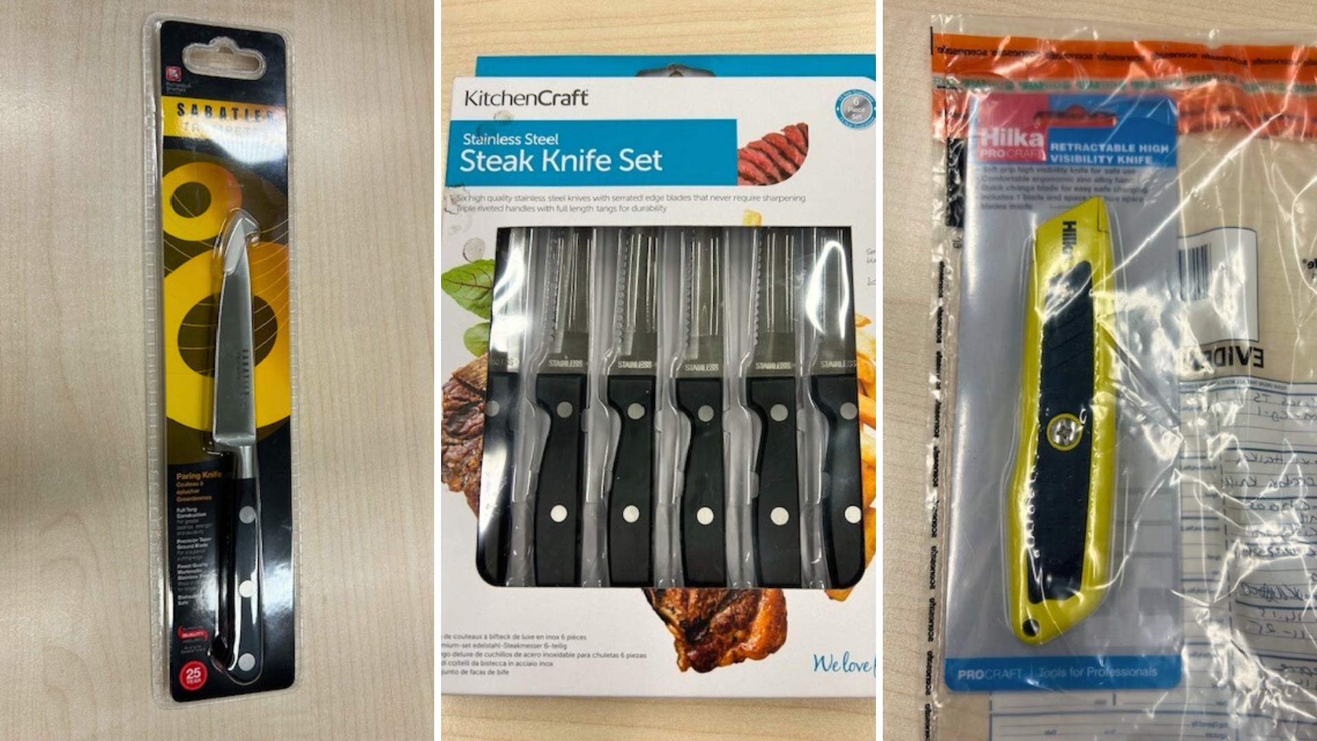 A selection of knives seized by Lincolnshire Trading Standards during an Underage Operation in November 2025