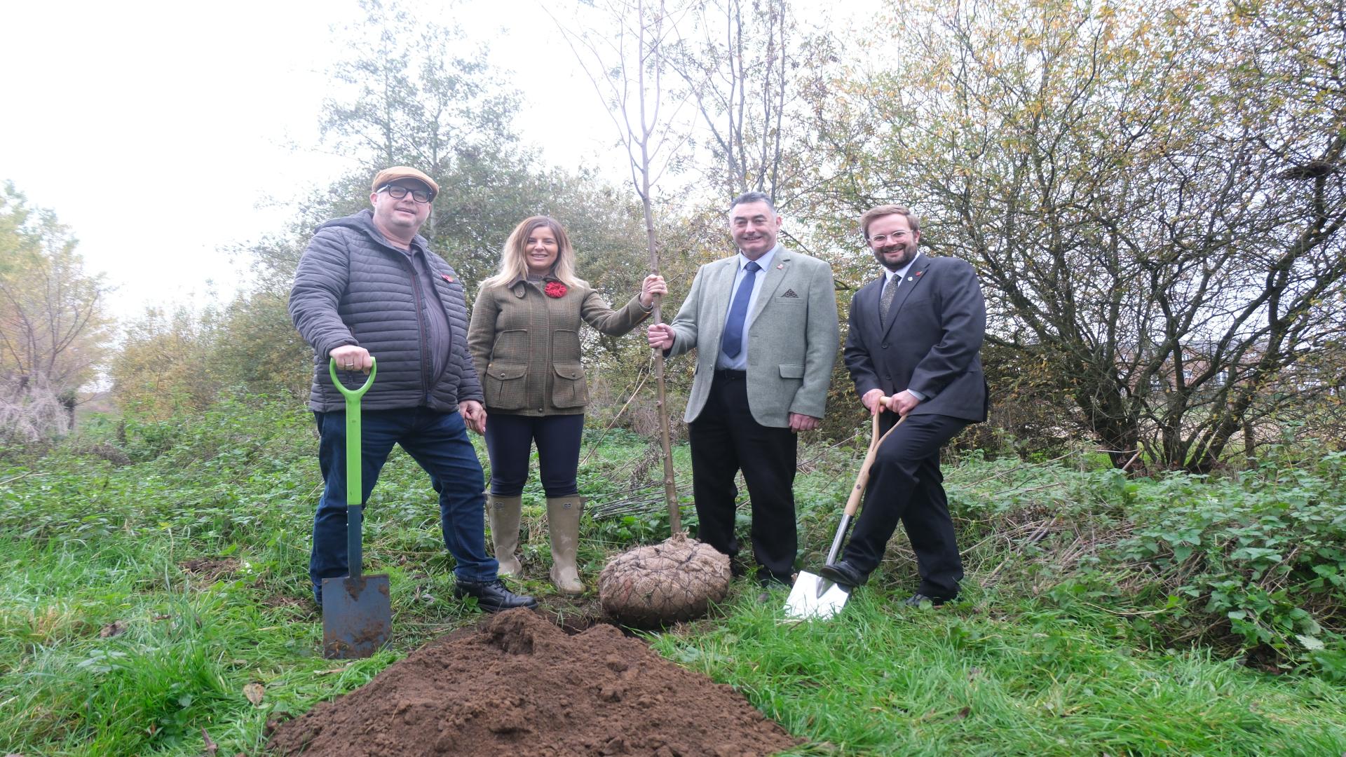 Cllr Philip Roberts, cllr Natalie Oliver, cllr Danny Brookes and Ben Green from the Woodland Trust