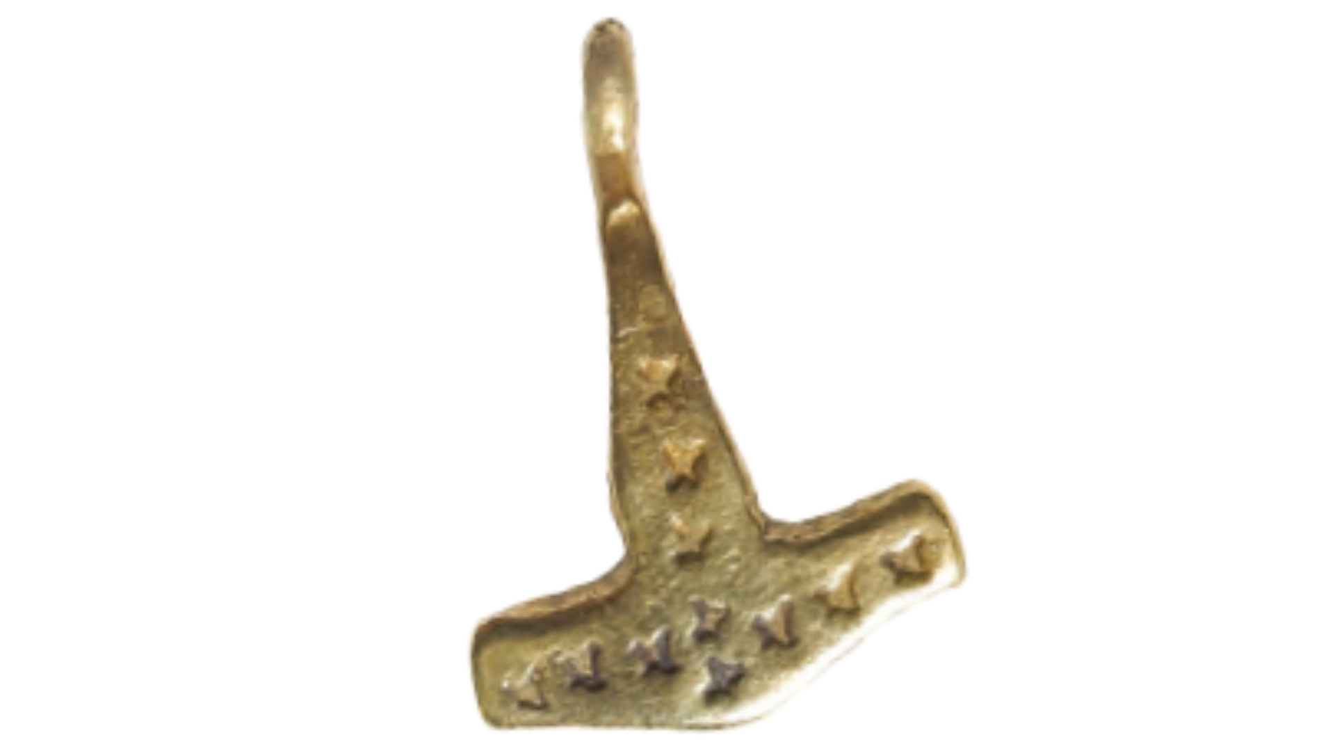 A hammer-shaped pendant,
discovered near Spilsby, thought to represent Thor the Norse God of Thunder.