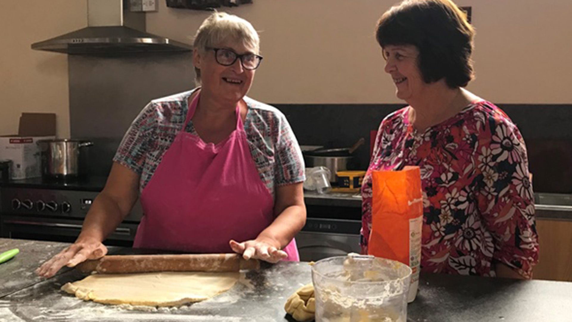 Fiona Blackburn, deputy chair Wragby ChEF preparing pastry with Cllr Mrs Patricia Bradwell