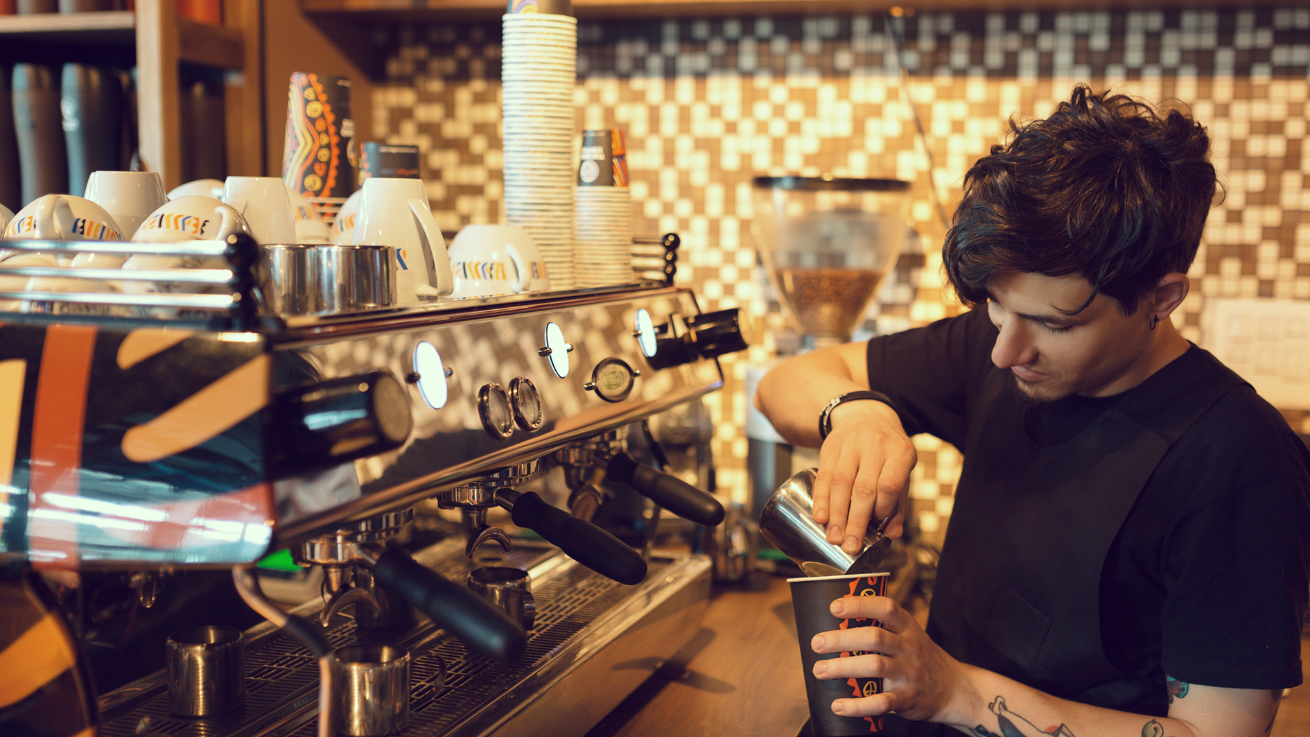 Barista in a coffee chop