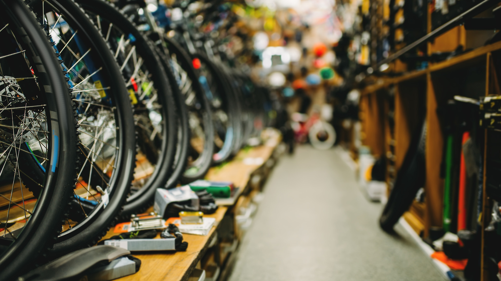 Bicycle shop rows of new bikes cycle