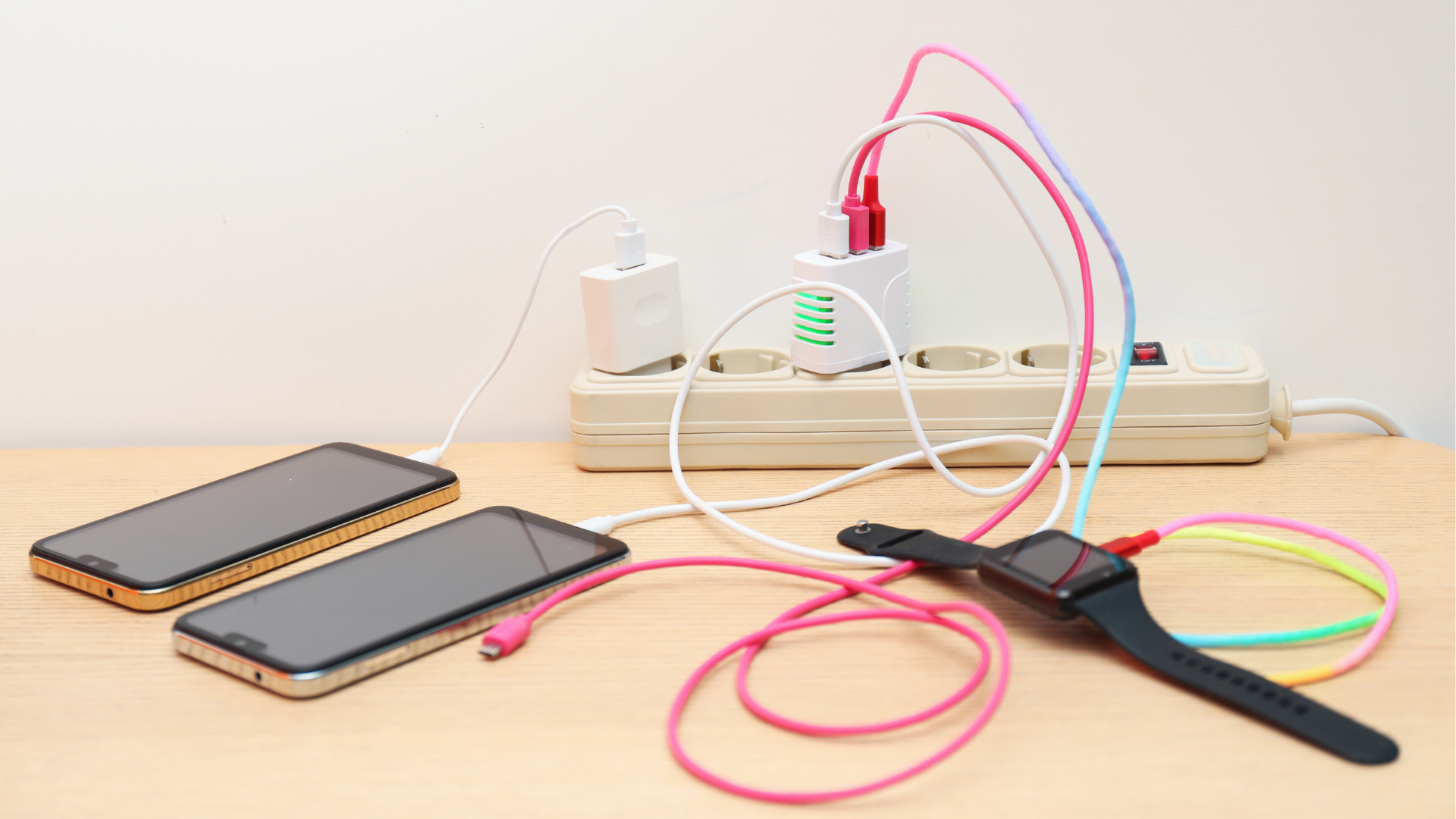 electrical devices being charged from an extension cable