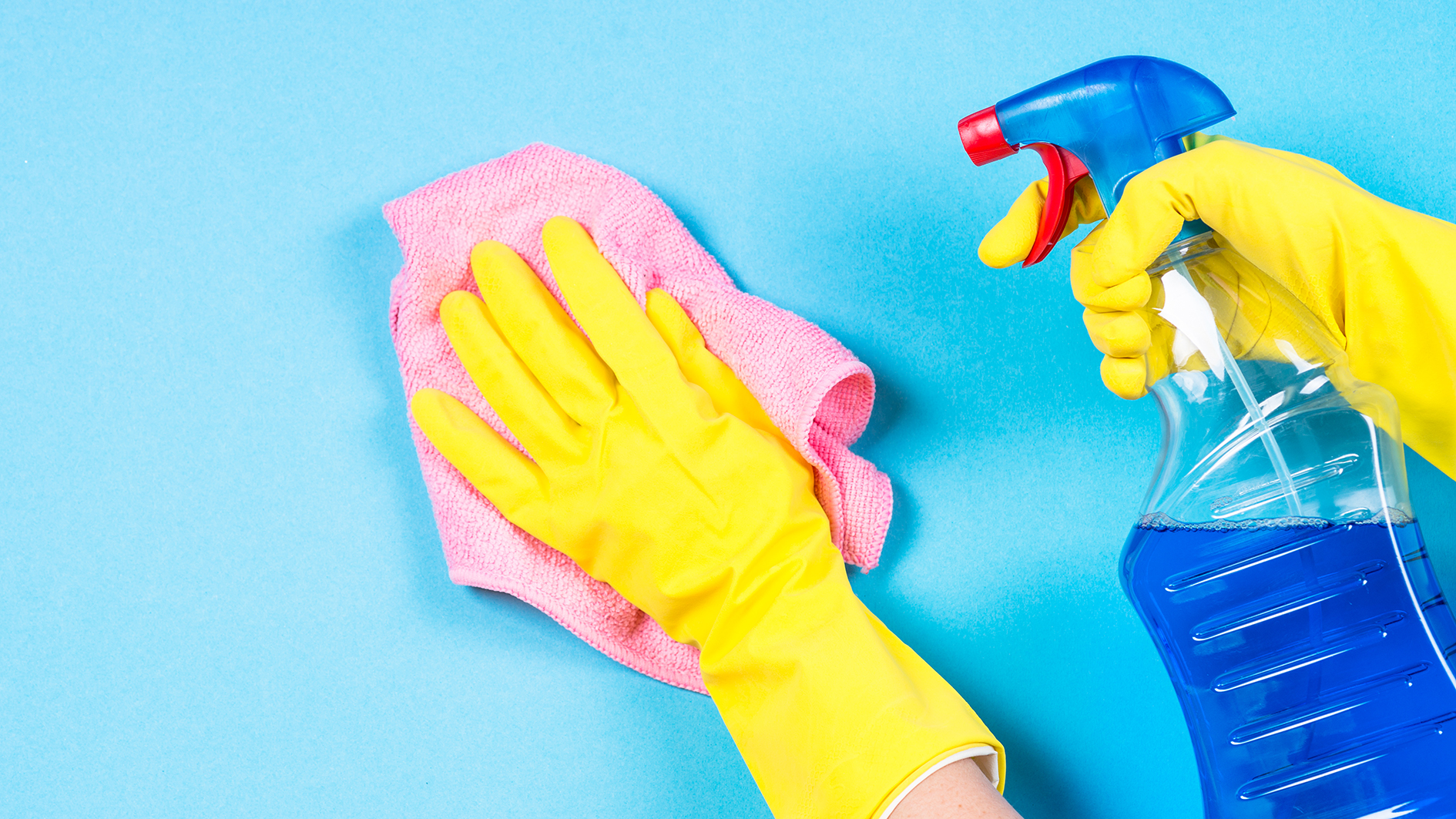 Hands in rubber gloves cleaning
